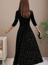 Mia | Women's Embossed Velvet Square-Neck A-Line Party Dress — view 9