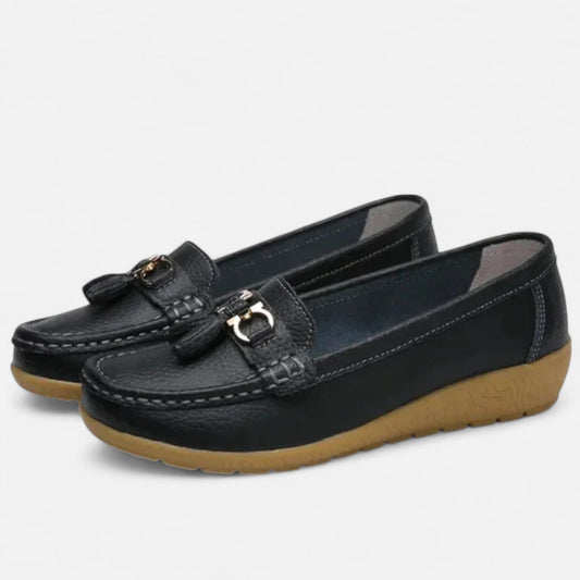 Comfortable Shoes for Women – Buckle Loafers — Black
