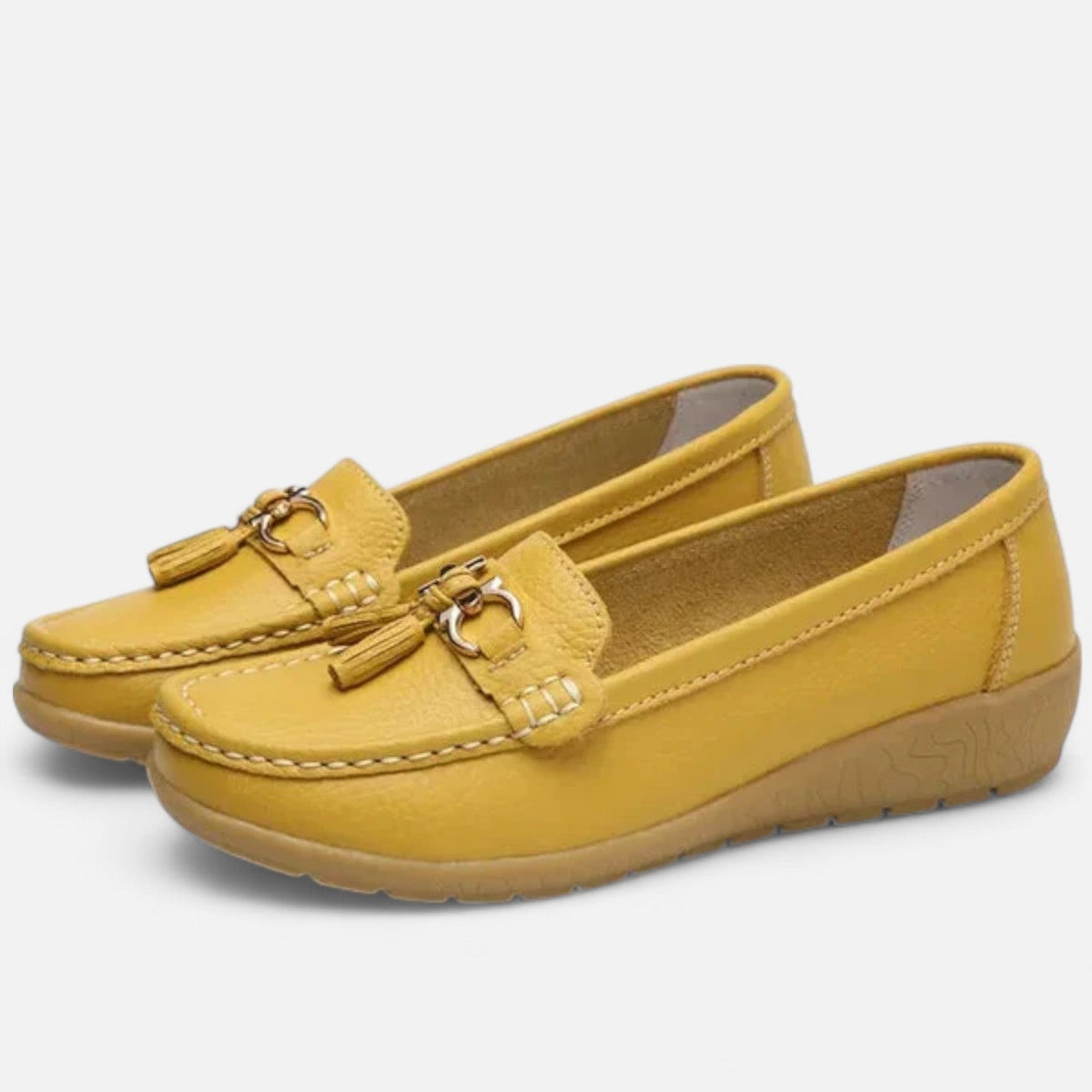 Comfortable Shoes for Women – Buckle Loafers — Mustard