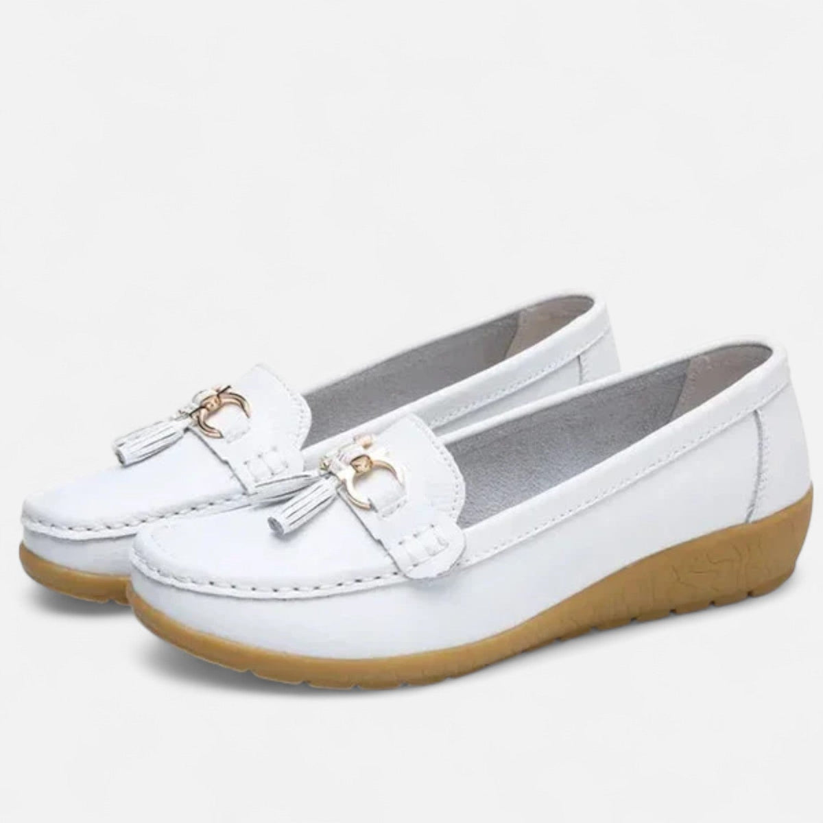 Comfortable Shoes for Women – Buckle Loafers — White
