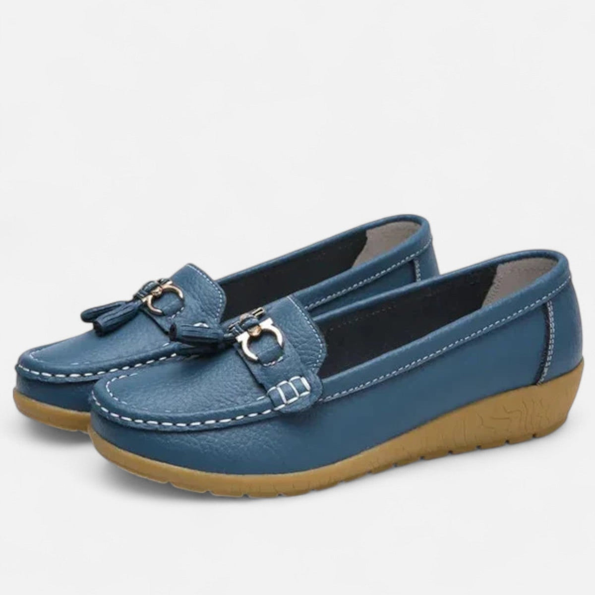 Comfortable Shoes for Women – Buckle Loafers — Blue