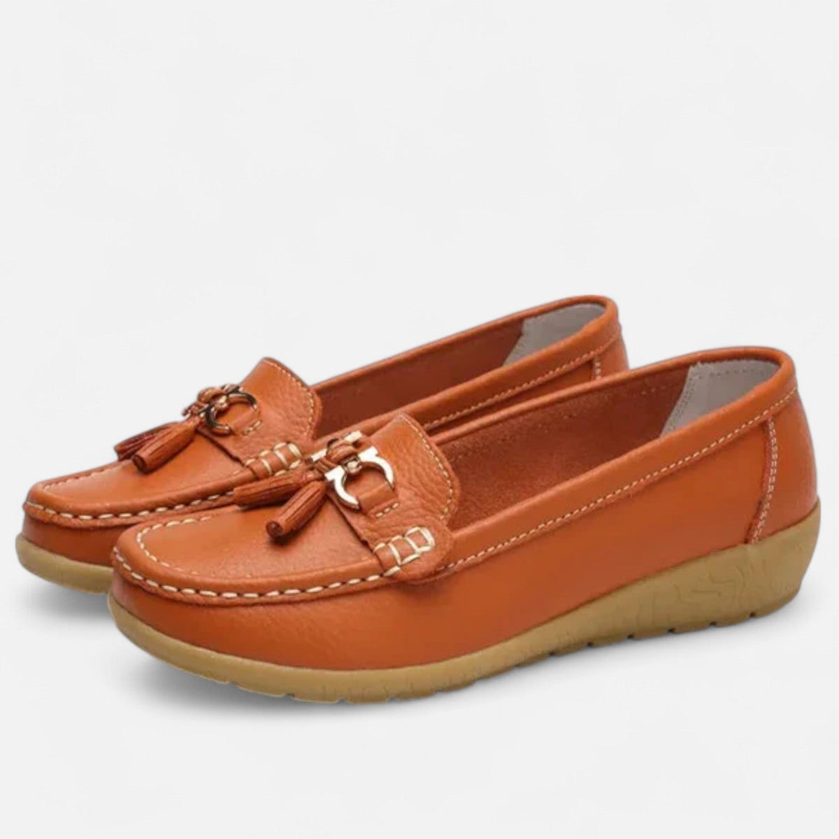 Comfortable Shoes for Women – Buckle Loafers — Orange