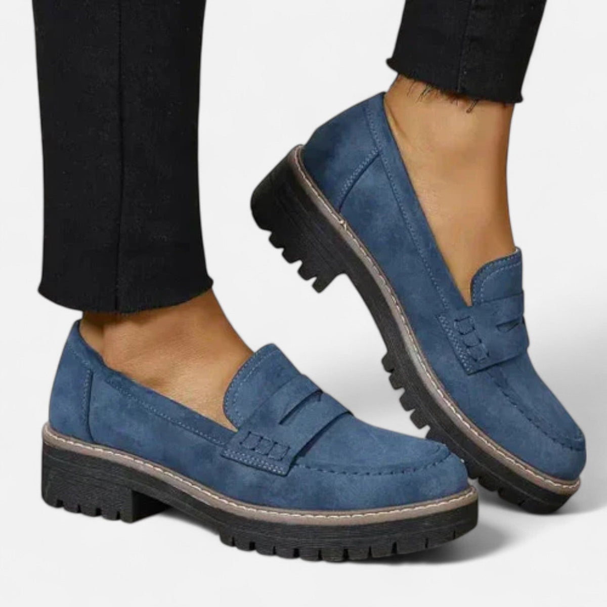 Comfortable Shoes for Women – Lug-Sole Loafers — Navy Blue