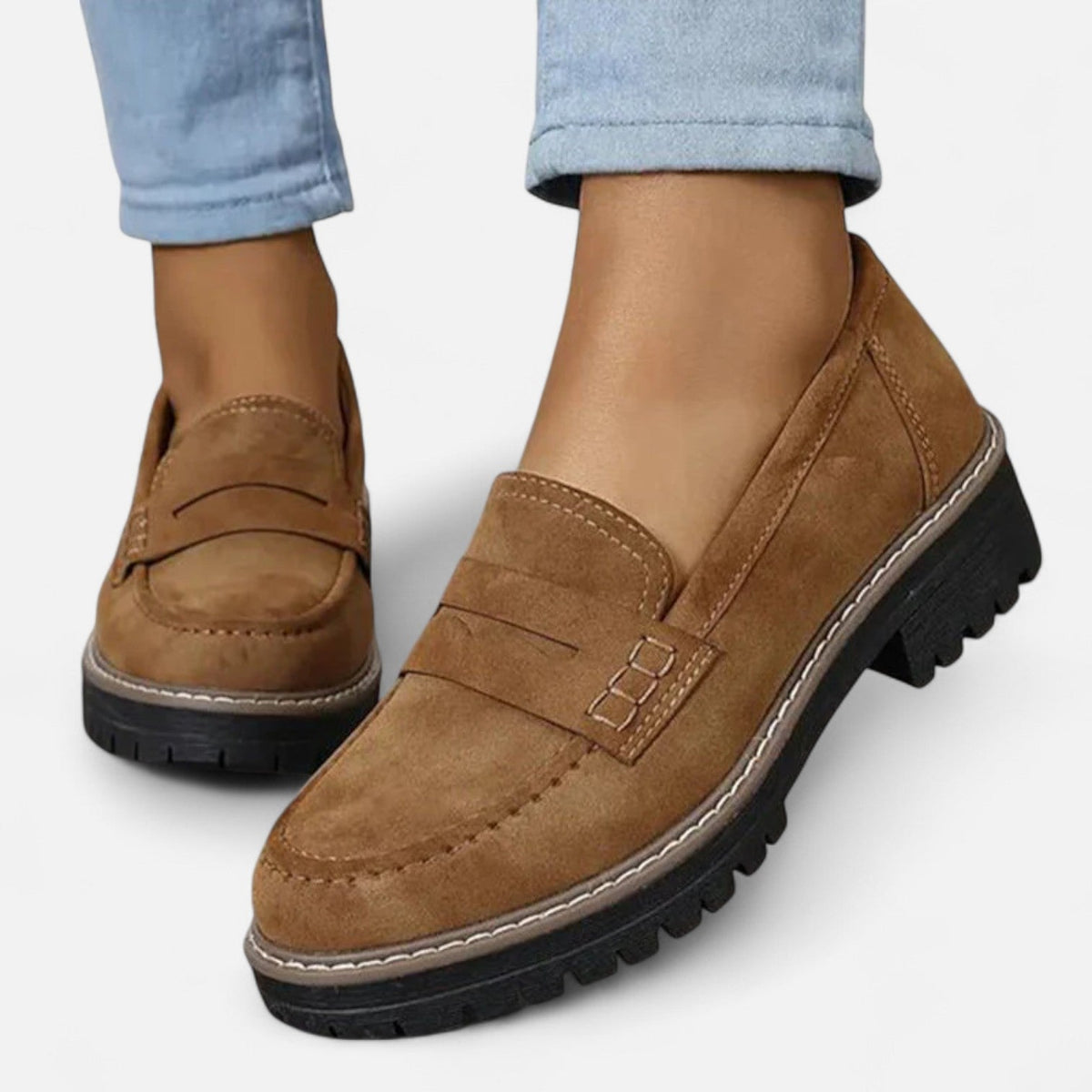 Comfortable Shoes for Women – Lug-Sole Loafers — Brown