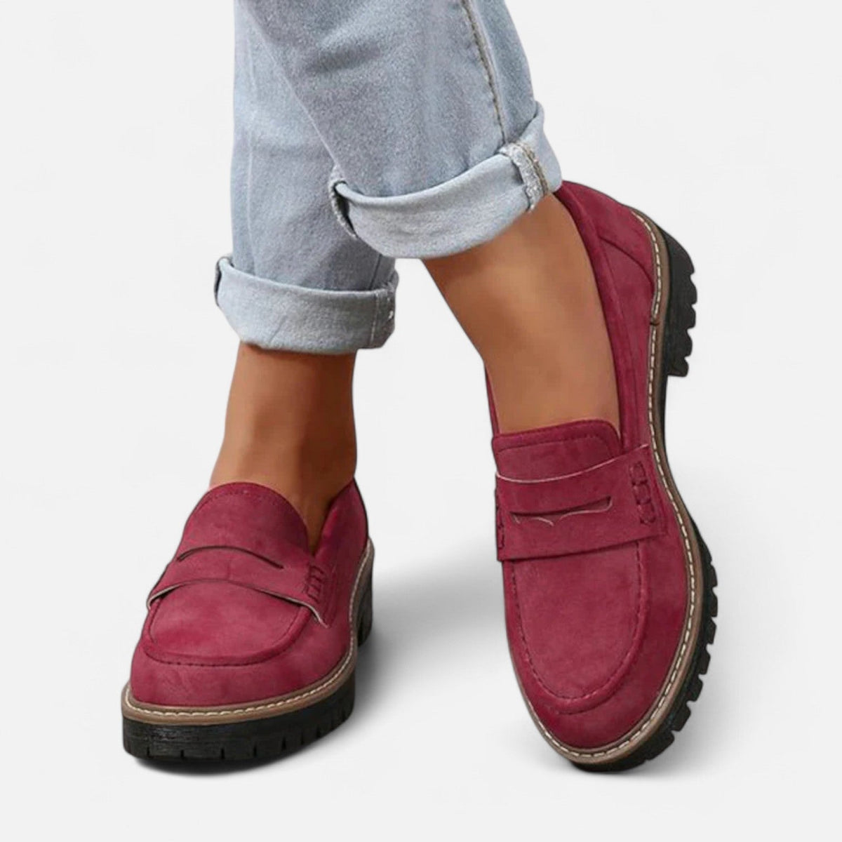 Comfortable Shoes for Women – Lug-Sole Loafers — Burgundy