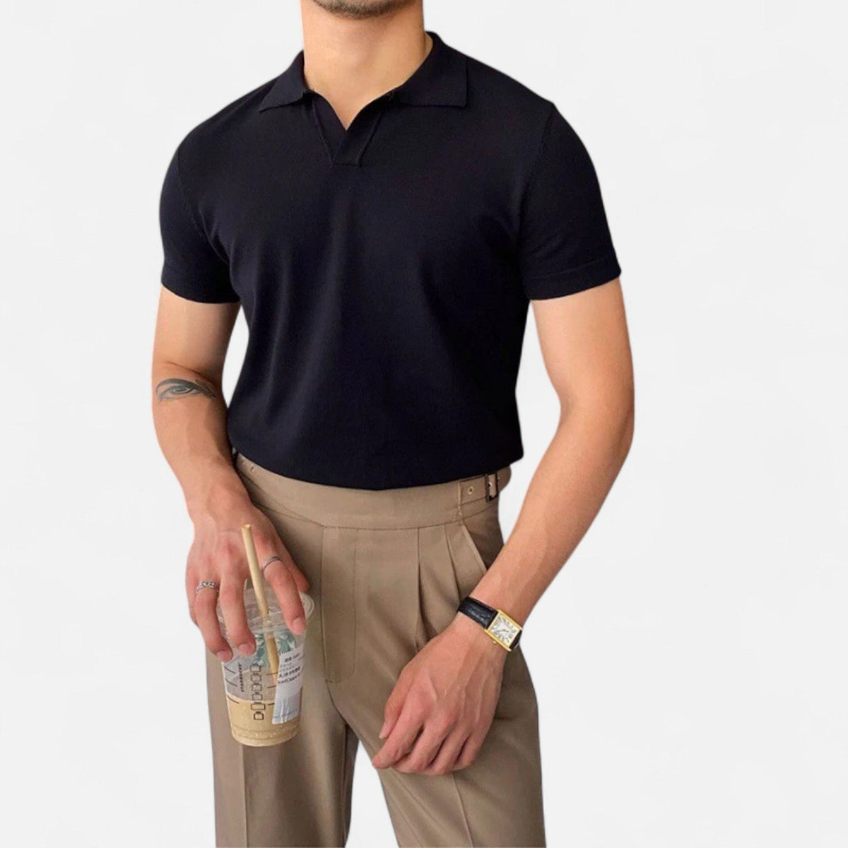 Men's V-Neck Polo – Discreet, Classic Elegance "Old Money" — Black
