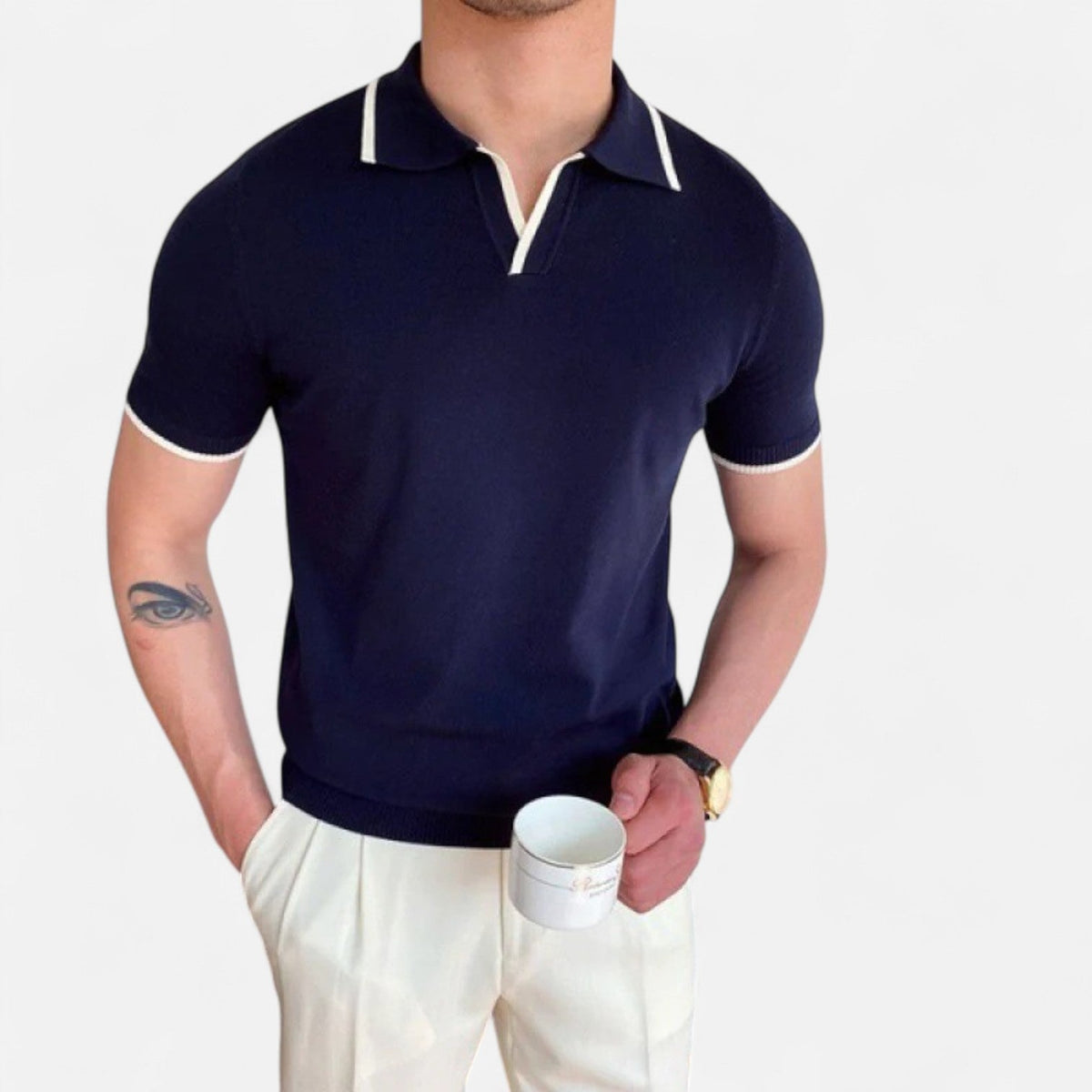Men's V-Neck Polo – Discreet, Classic Elegance "Old Money" — Navy Blue