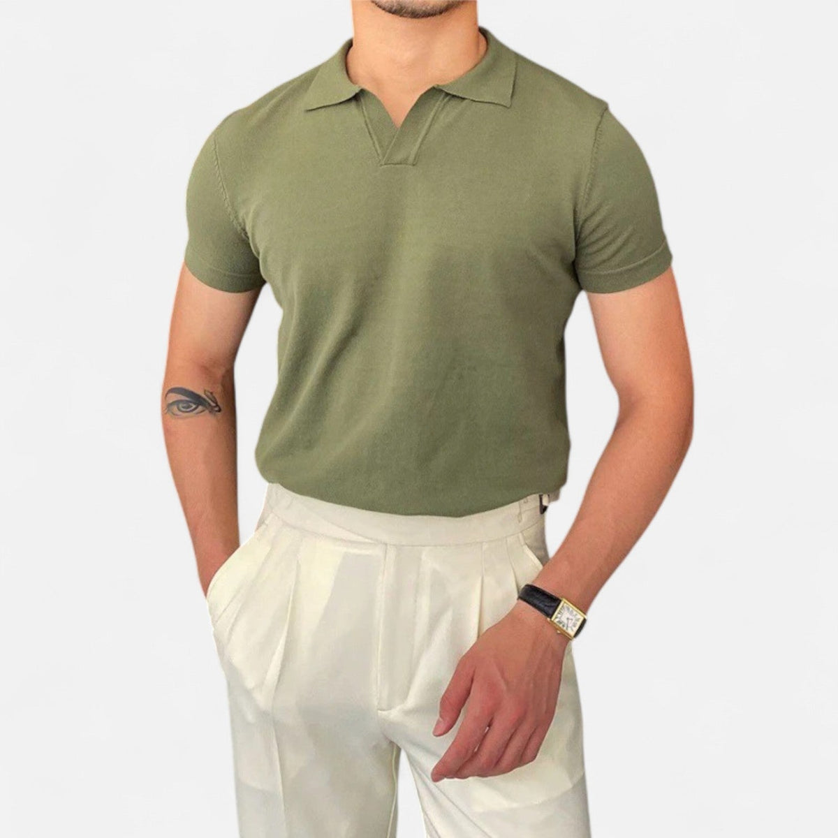 Men's V-Neck Polo – Discreet, Classic Elegance "Old Money" — Green
