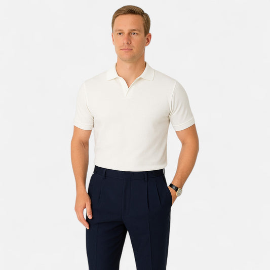 Men's V-Neck Polo – Discreet, Classic Elegance "Old Money" — White