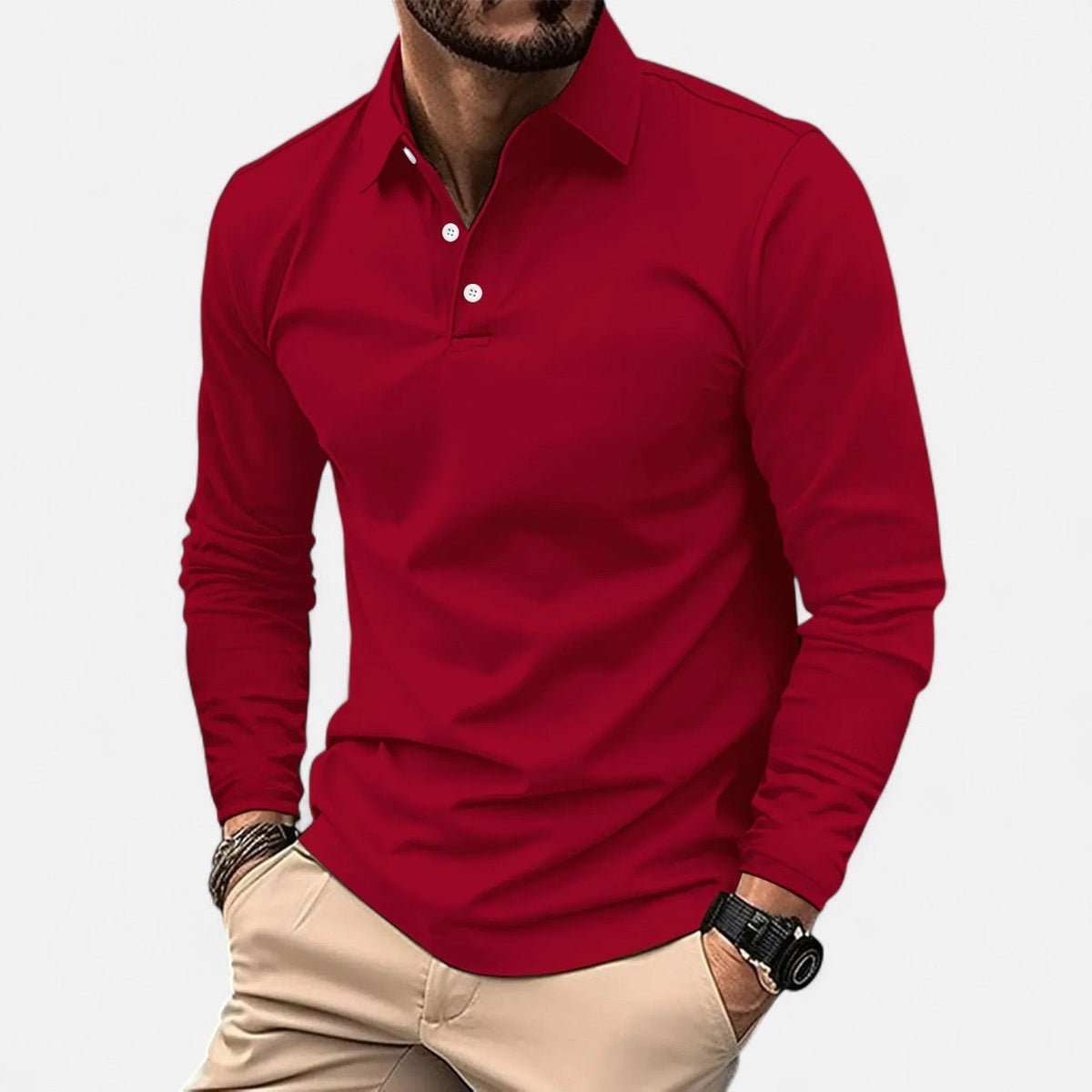 Men's Long Sleeve Polo – Casual Everyday Style — Red