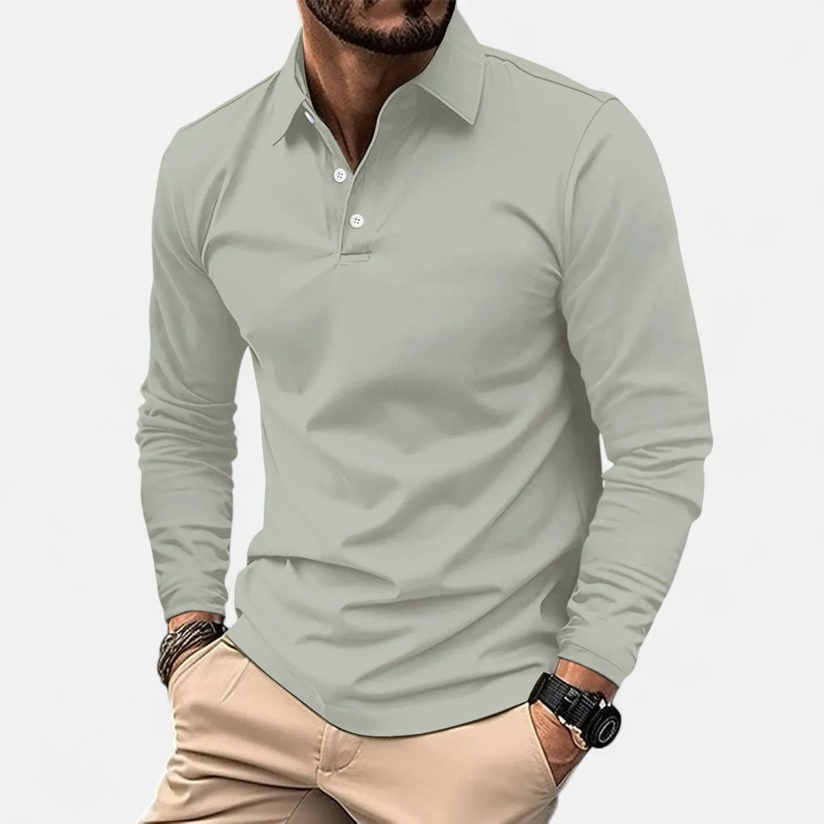 Men's Long Sleeve Polo – Casual Everyday Style — Khaki