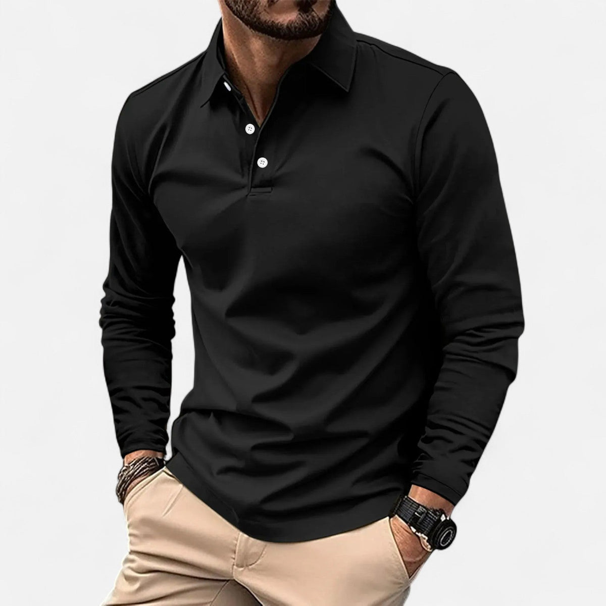 Men's Long Sleeve Polo – Casual Everyday Style — Black