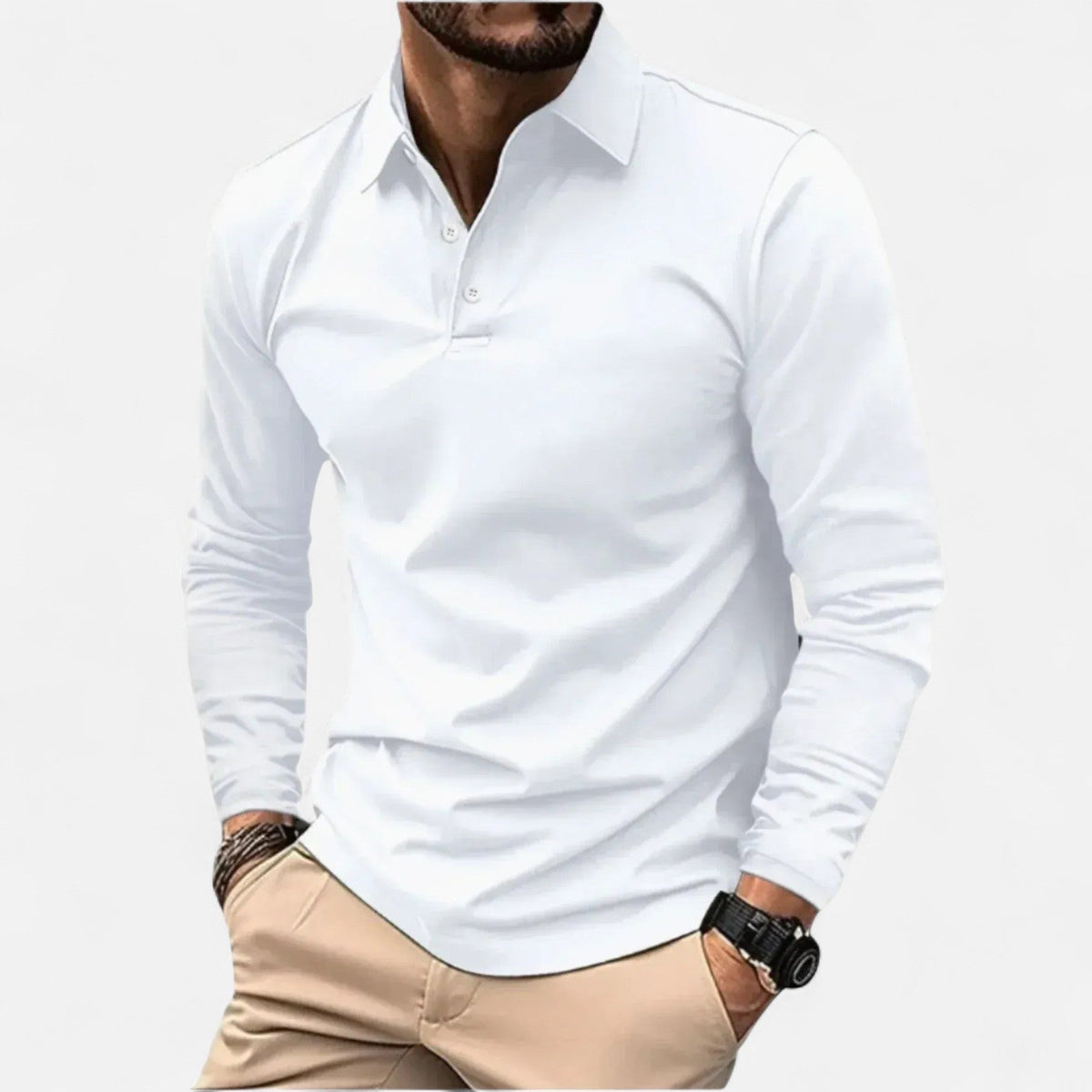 Men's Long Sleeve Polo – Casual Everyday Style — White