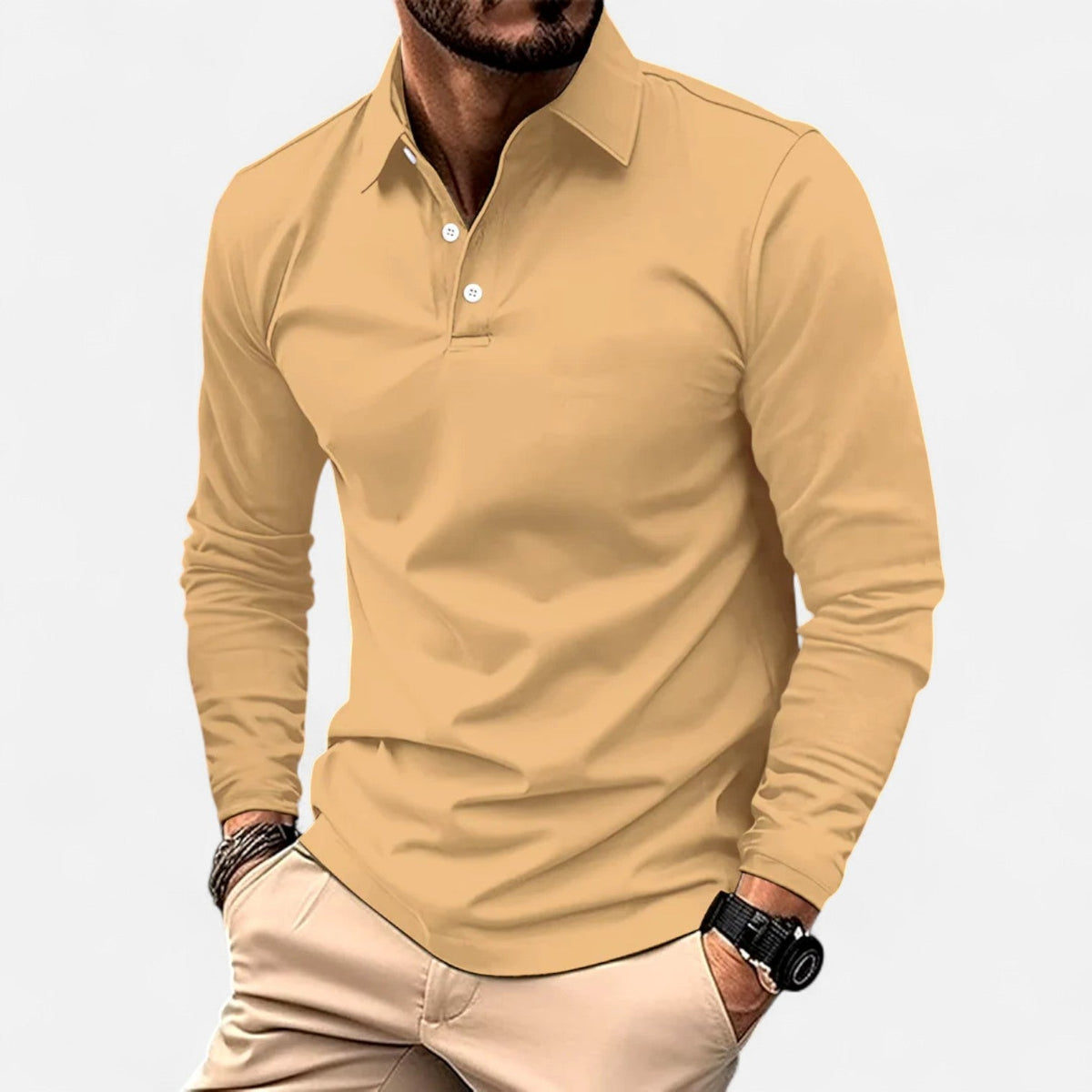 Men's Long Sleeve Polo – Casual Everyday Style — Yellow