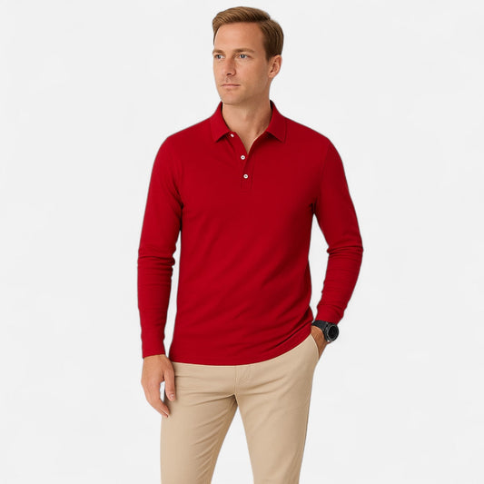 Men's Long Sleeve Polo – Casual Everyday Style — Red