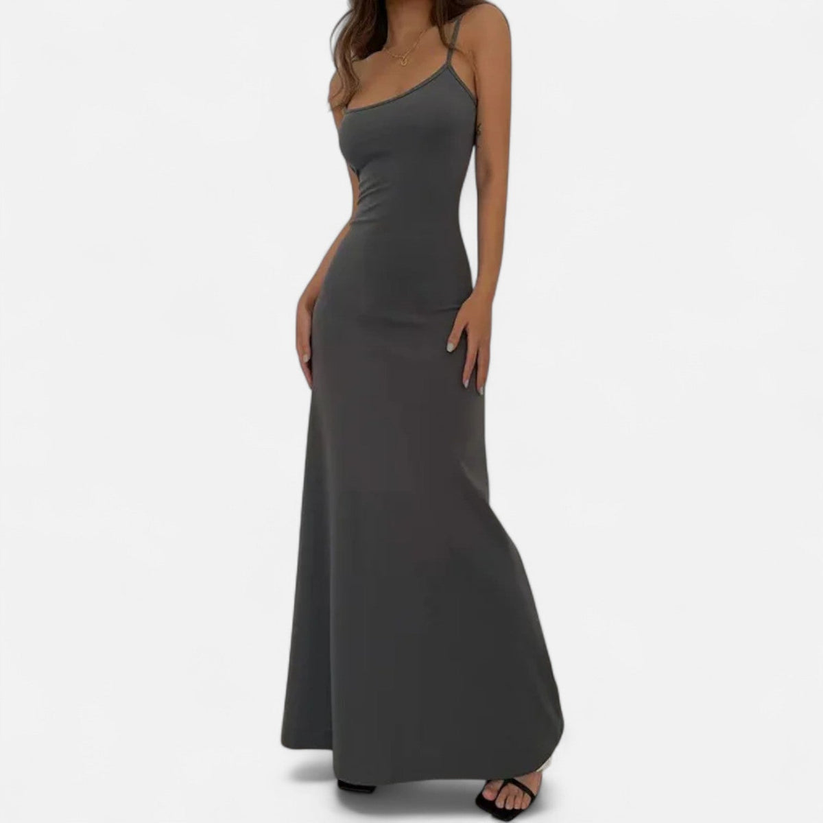 Gray Long Fitted Dress for Women – Sculpting Elegance for Summer — product view