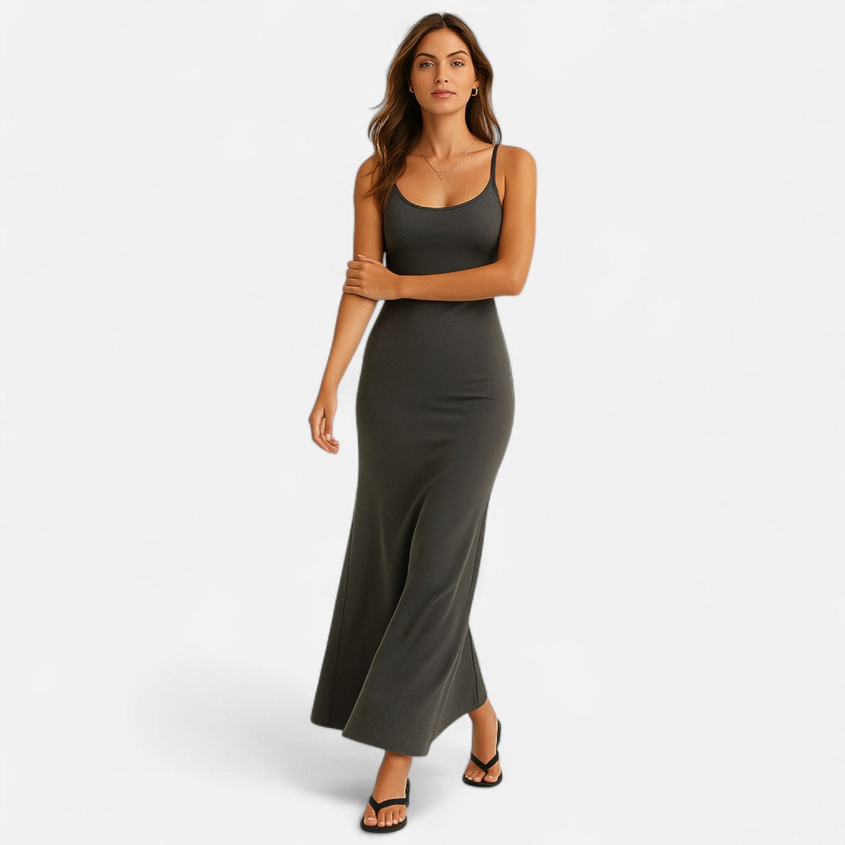 Gray Long Fitted Dress for Women – Sculpting Elegance for Summer — Gray