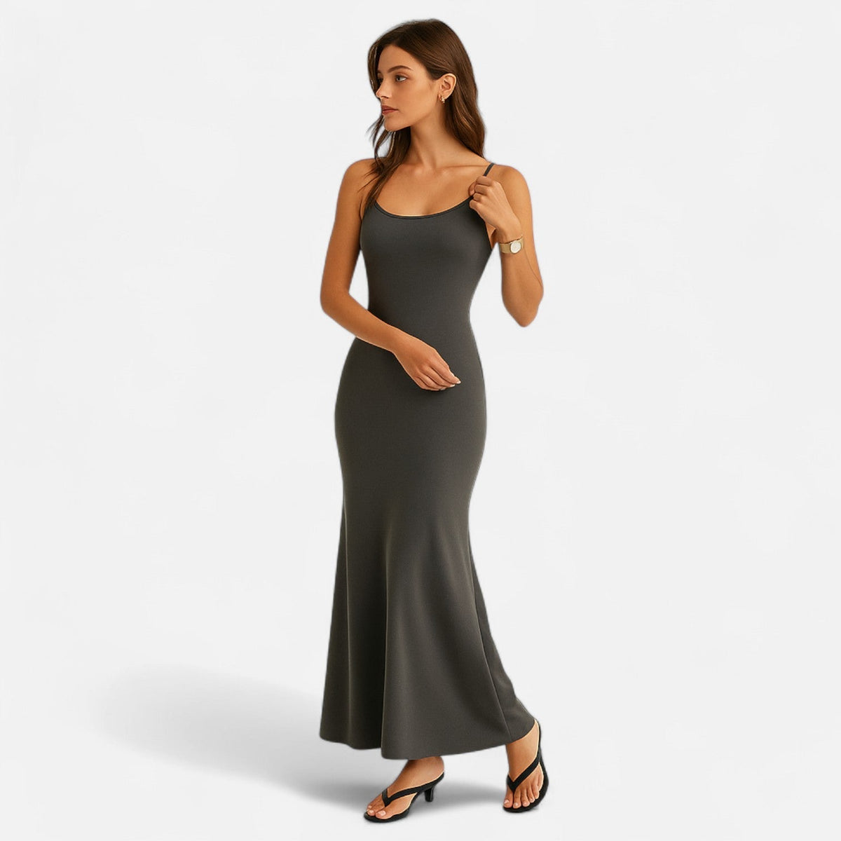 Gray Long Fitted Dress for Women – Sculpting Elegance for Summer — product view