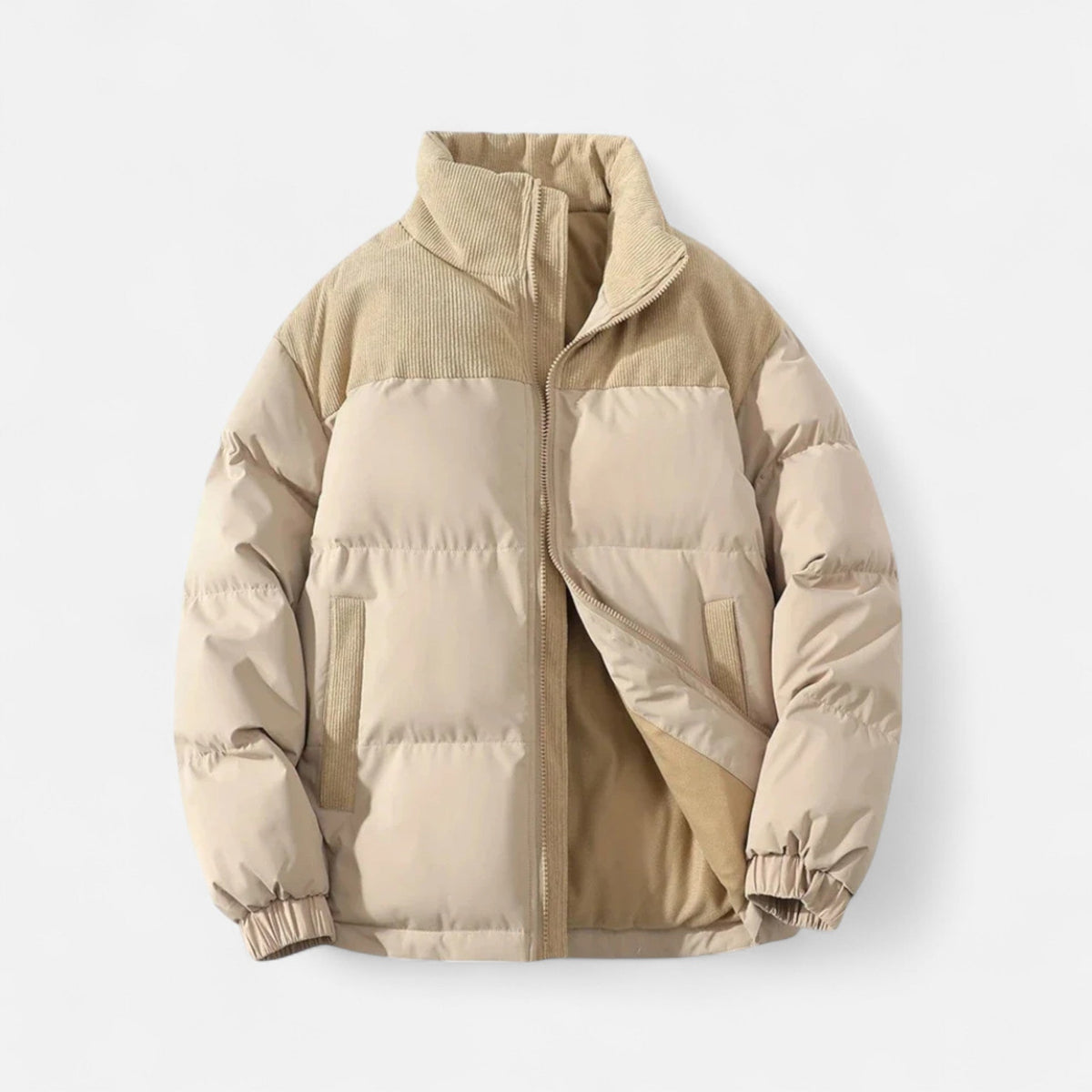 Men's Quilted Insulating Down Jacket Timeless Elegance — Beige