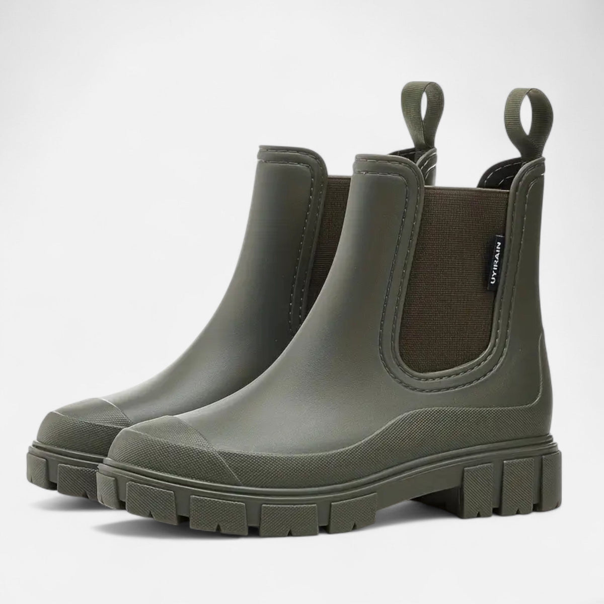 Gummistiefel für Damen in Knöchelhöhe zum Hineinschlüpfen — Olivgrün