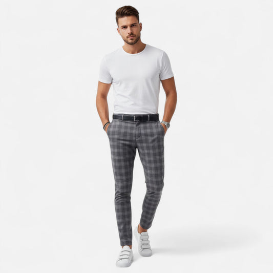 Men's Checked Chino Pants Elegance — Grey
