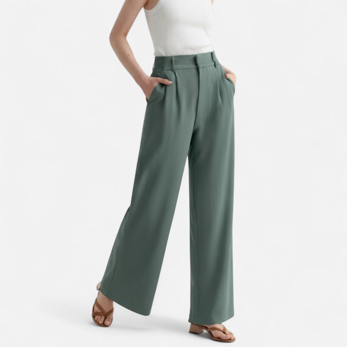 Women's High Waist Pants Timeless Elegance — Olive Green