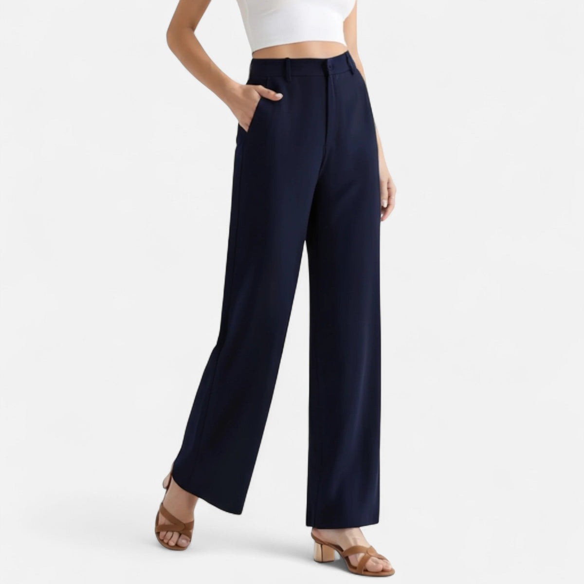 Women's High Waist Pants Timeless Elegance — Navy Blue