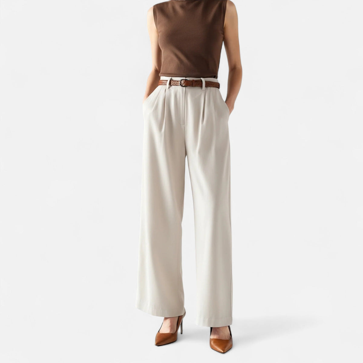 Women's Palazzo Pants High Waist Timeless — Beige