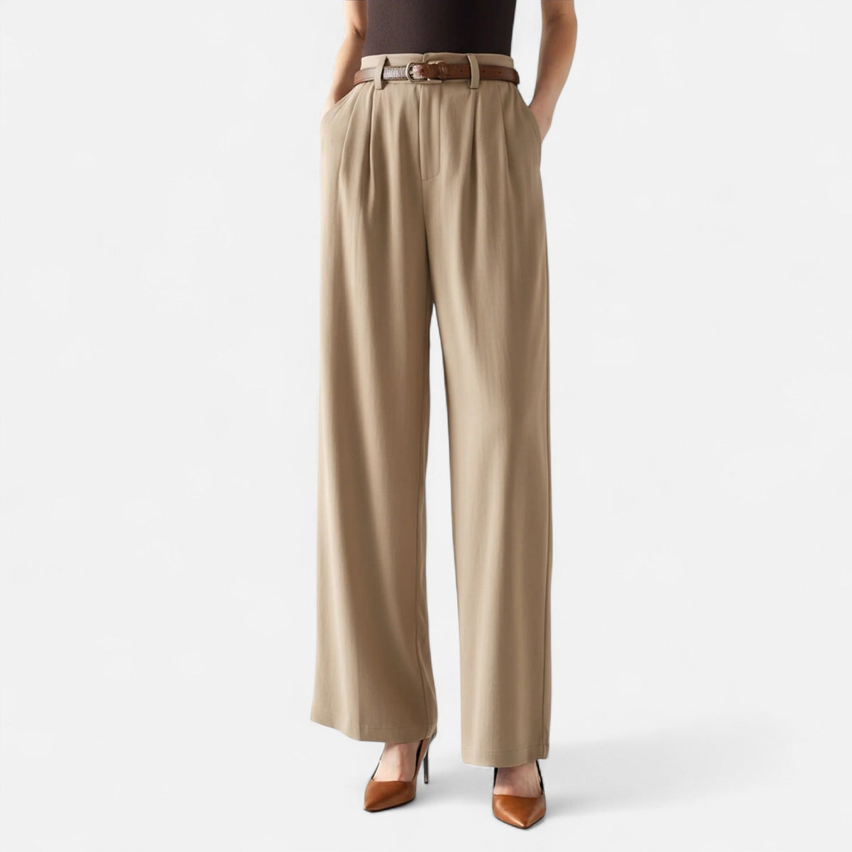 Women's Palazzo Pants High Waist Timeless — Khaki