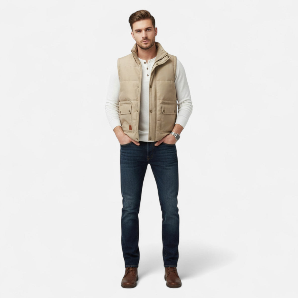 Men's Sleeveless Vest Timeless Elegance — Beige