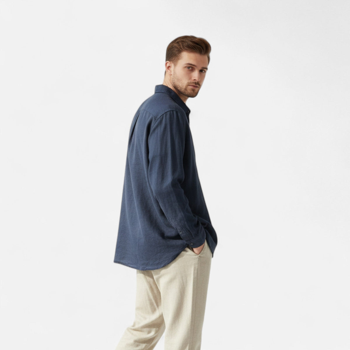 Men's Shirt Square Collar — Navy