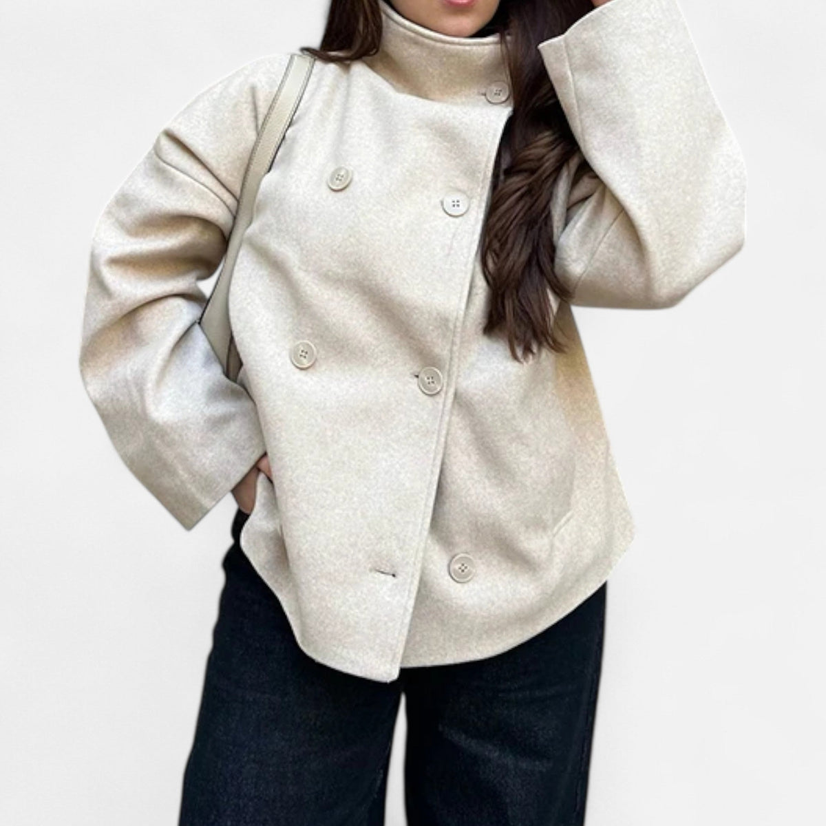 Women's Short Coat High Collar Chic — White
