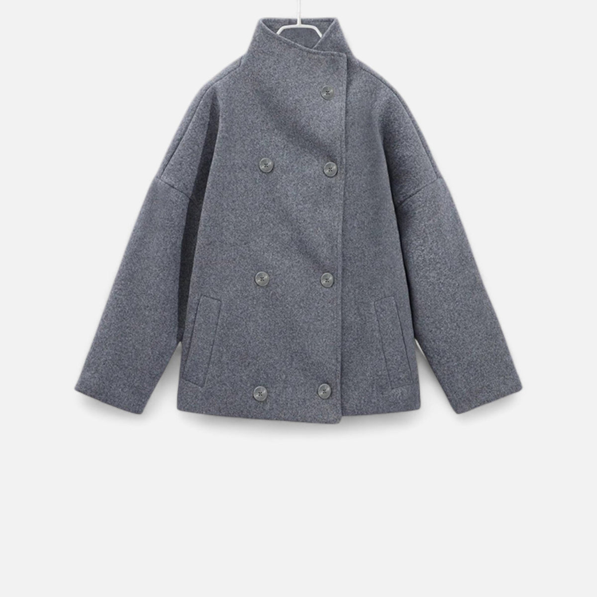 Women's Short Coat High Collar Chic — Grey