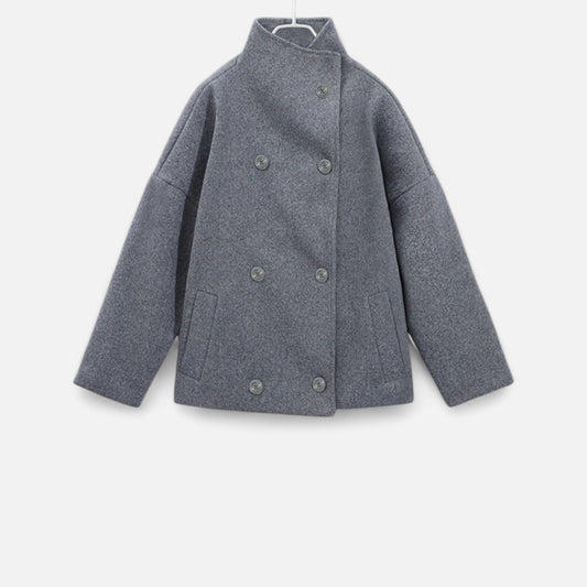 Women's Short Coat High Collar Chic — Grey