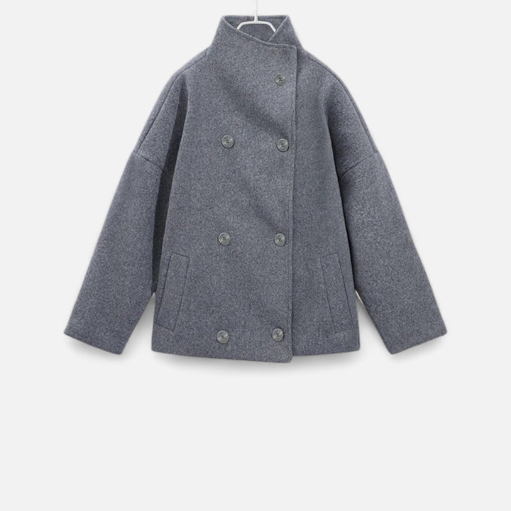Women's Short Coat High Collar Chic — Grey