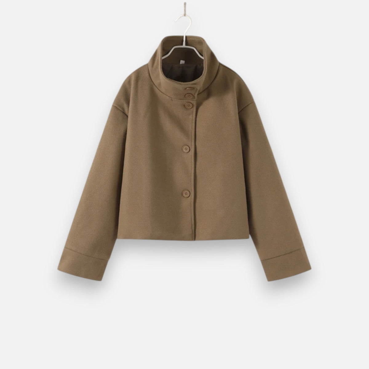 Women's Short Coat High Collar Chic — Light Brown