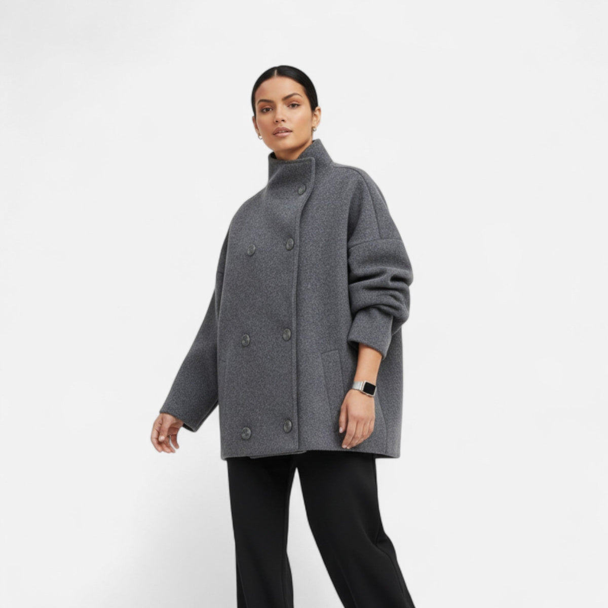 Women's Short Coat High Collar Chic — Grey