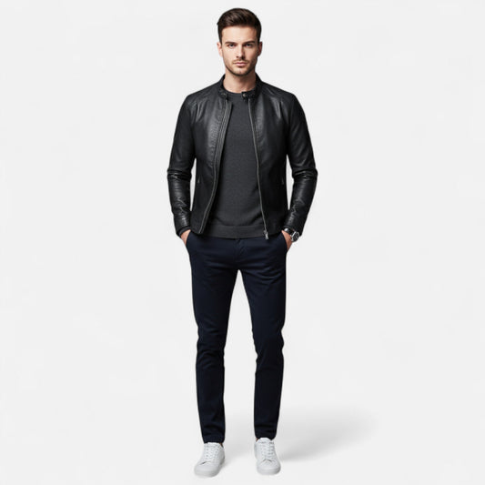 Men's Slim Fit Biker Jacket — Black