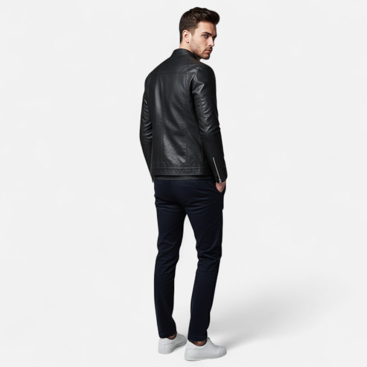 Men's Slim Fit Biker Jacket — Black