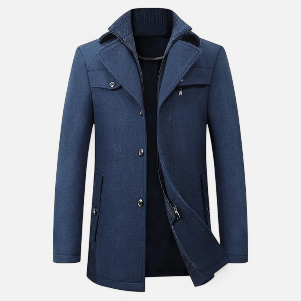 Men's Trench Coat Double Collar Zipped — Dark Blue