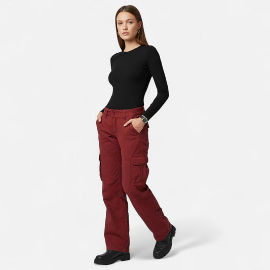Casual Cargo Pants Women — Burgundy