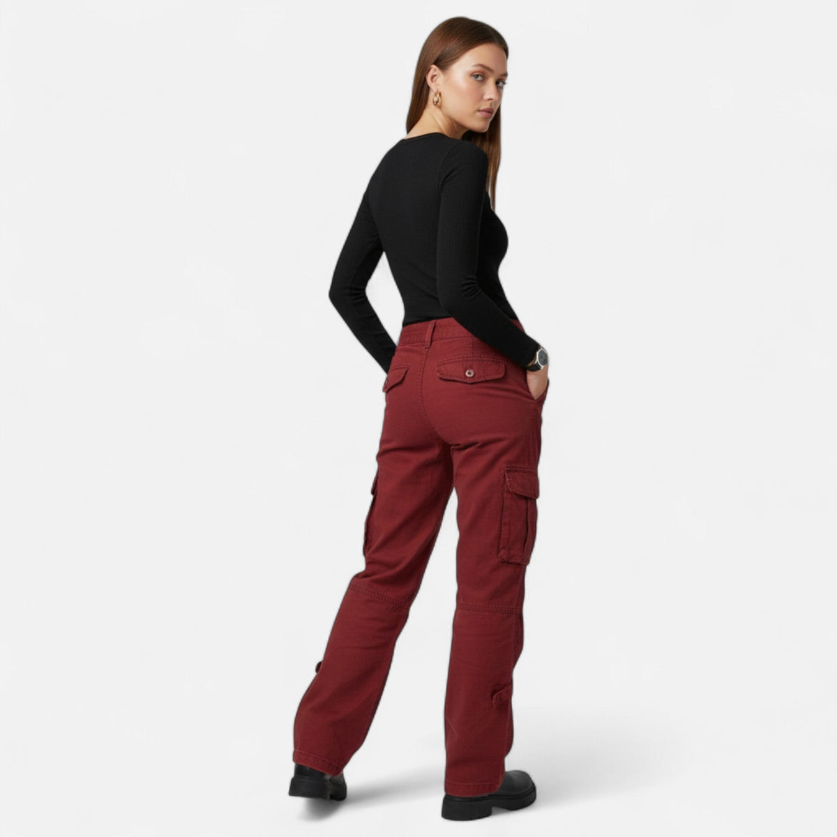 Casual Cargo Pants Women — Burgundy