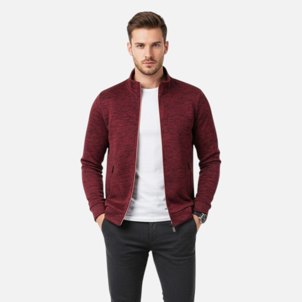 Men's Zip Cardigan — Red