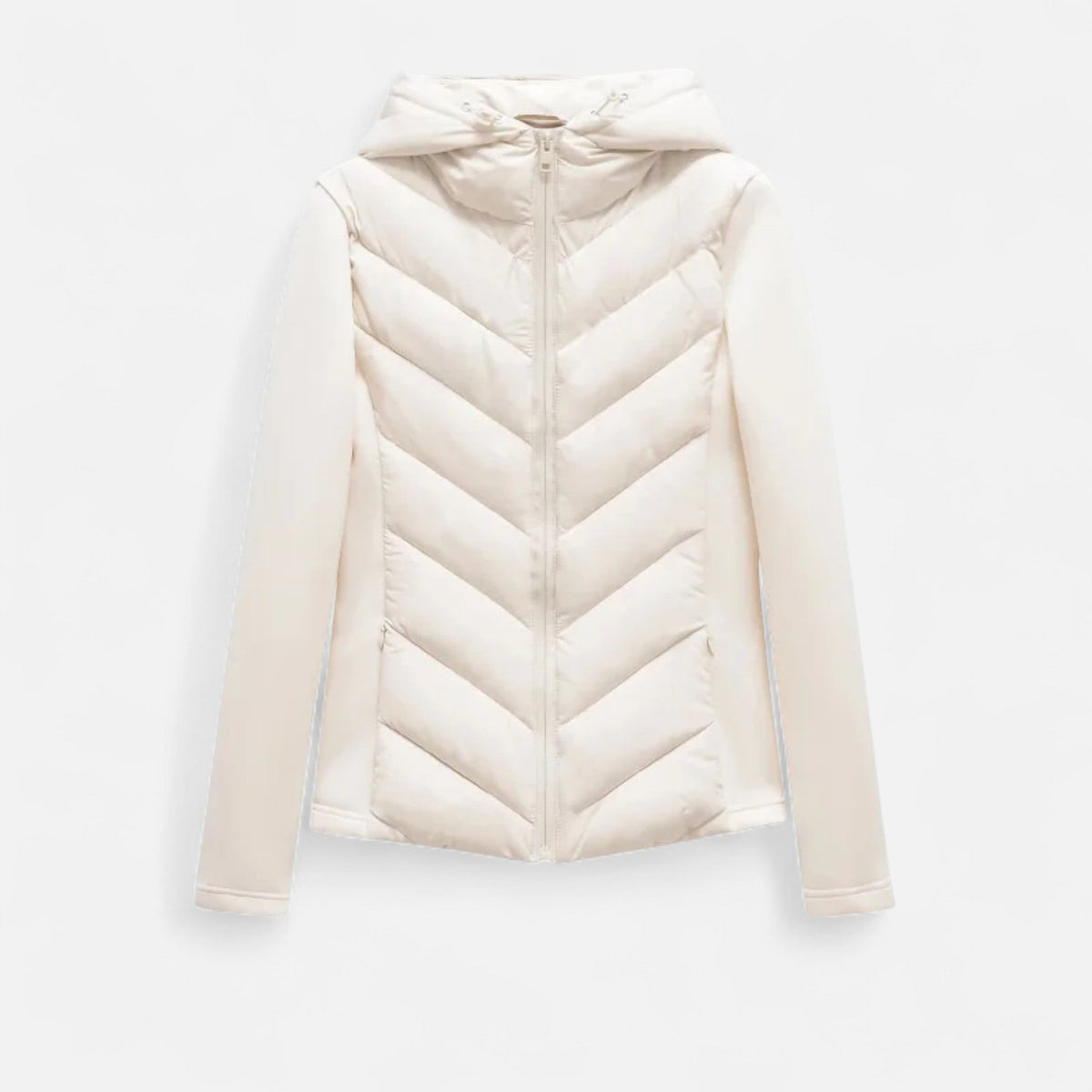 Women's Patchwork Hooded Down Jacket — Beige