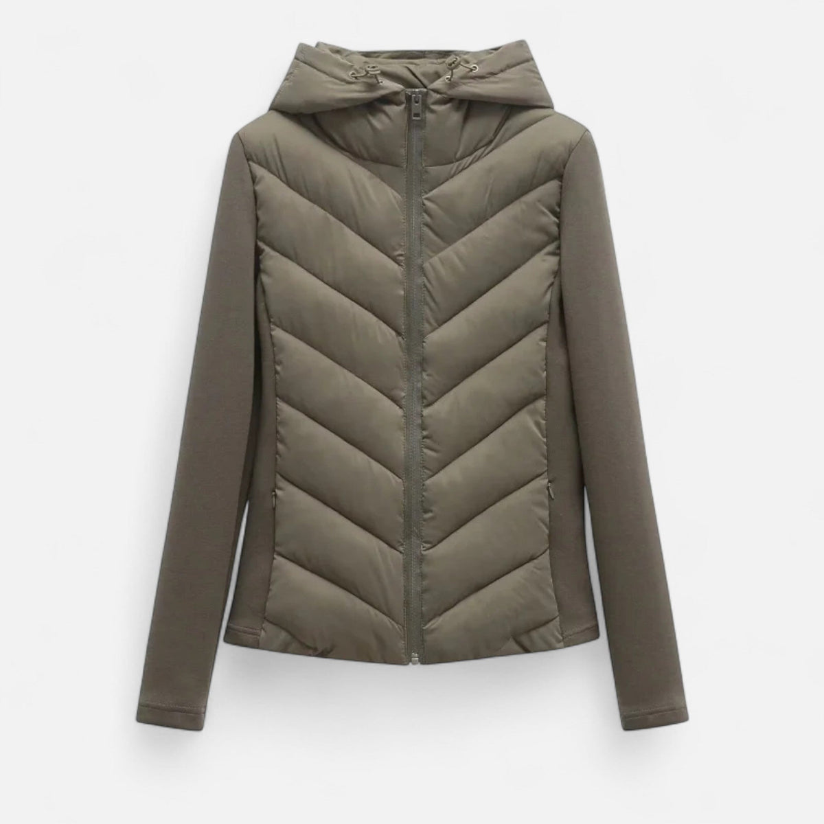 Women's Patchwork Hooded Down Jacket — Olive Green