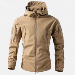 Herrenjacke mit Kapuze und Ärmeltaschen mit Reißverschluss — Hellbraun