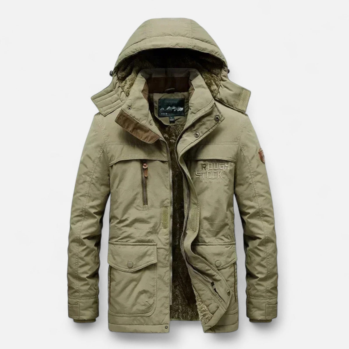 Long Men's Winter Thick Parka with Hood — Green