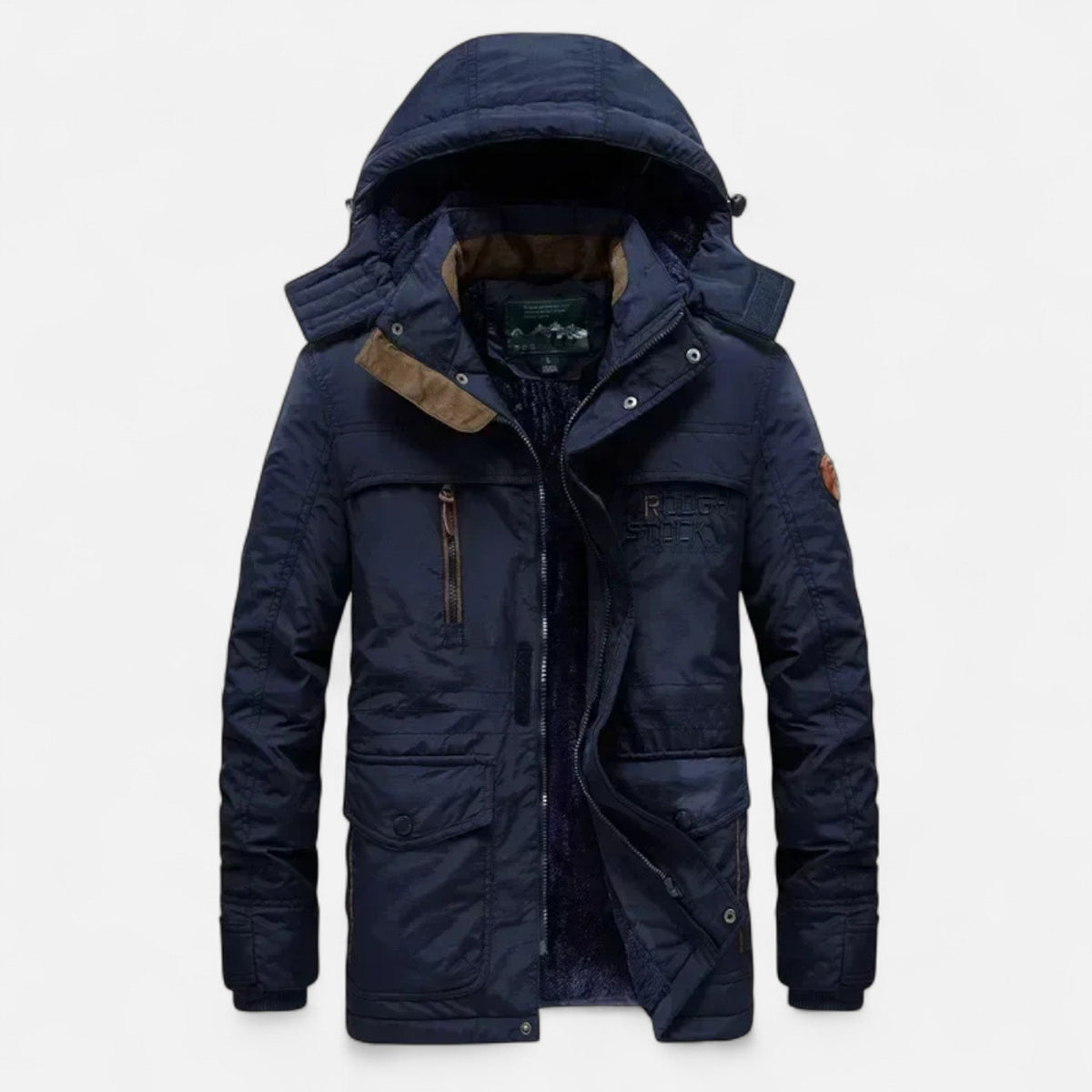 Long Men's Winter Thick Parka with Hood — Navy Blue