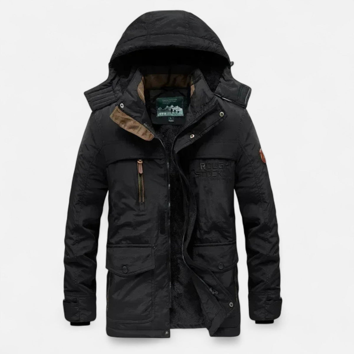 Long Men's Winter Thick Parka with Hood — Black