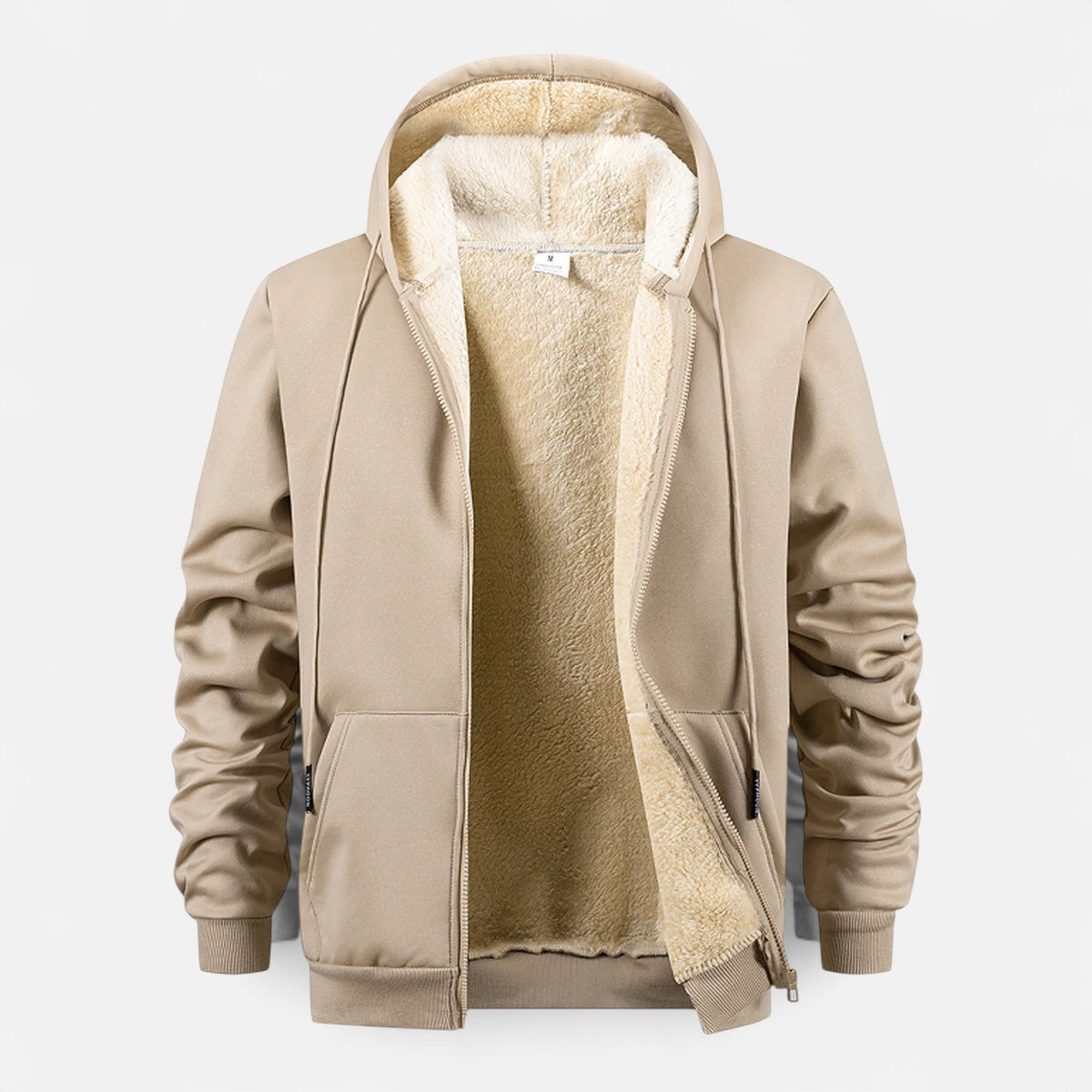 Men's Zip-Up Hoodie Jacket Lined with Fleece — Khaki